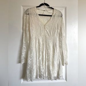 Free People Long Sleeve Lace Dress in White